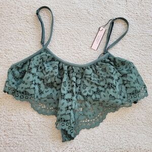 Victoria's Secret - Lace Lightly Lined Mesh Bandeau Bra - Moss Green (Small/P)